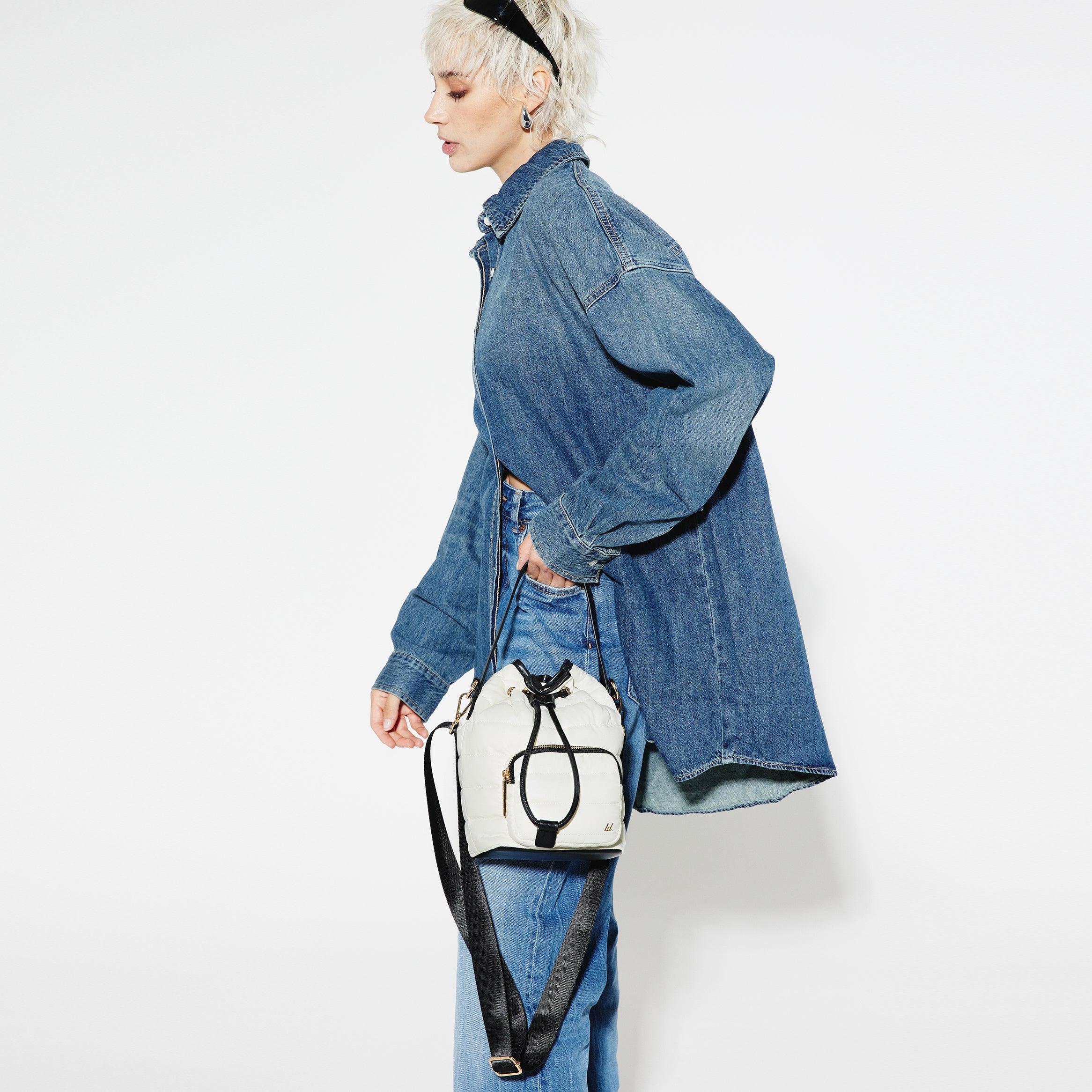 Lucky Quilted Puffer Bucket Crossbody Bag