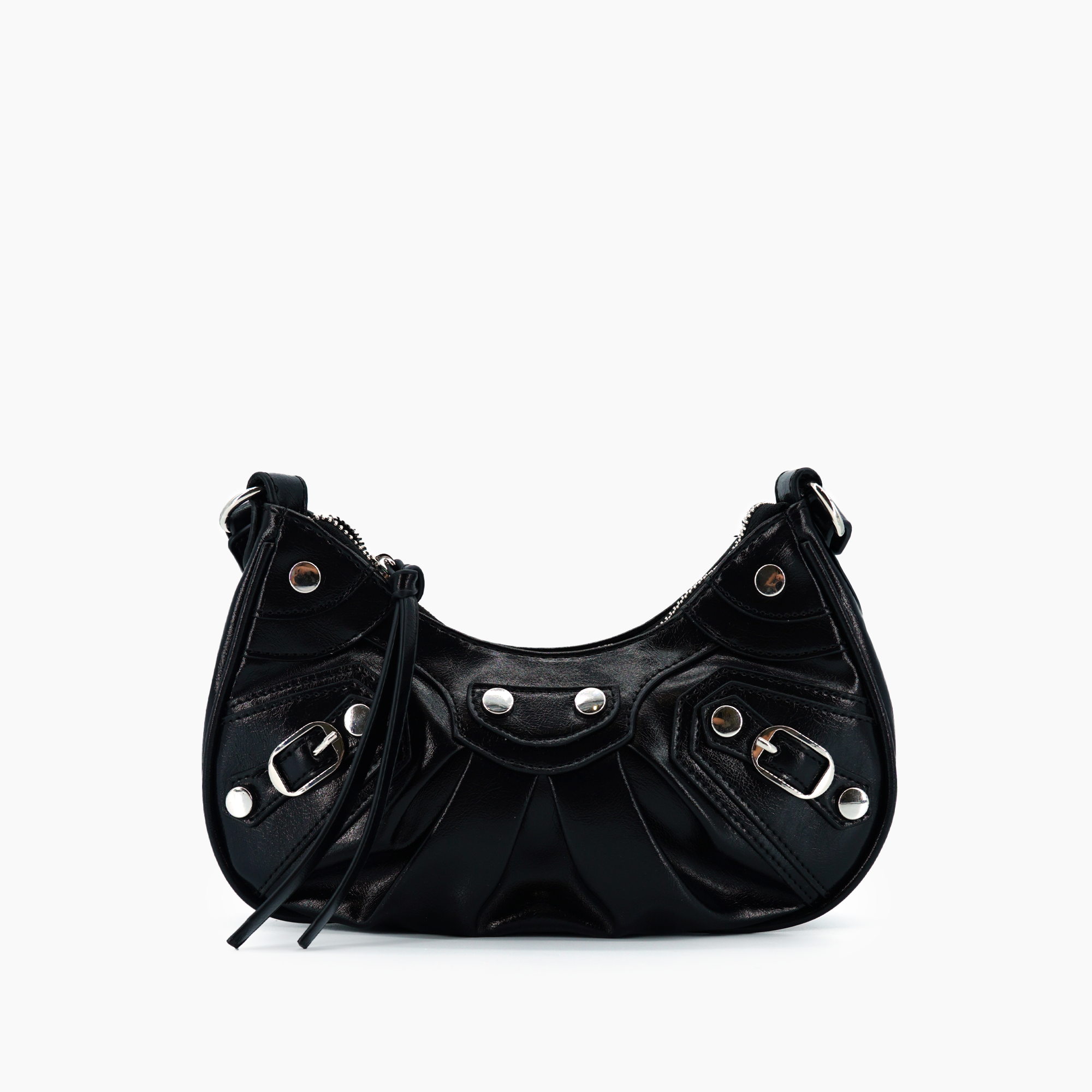 ハンドバッグ Moonbag bag in Black Leather and Crystal 2023 New Ladies Genuine Leather Shoulder Handle Underarm