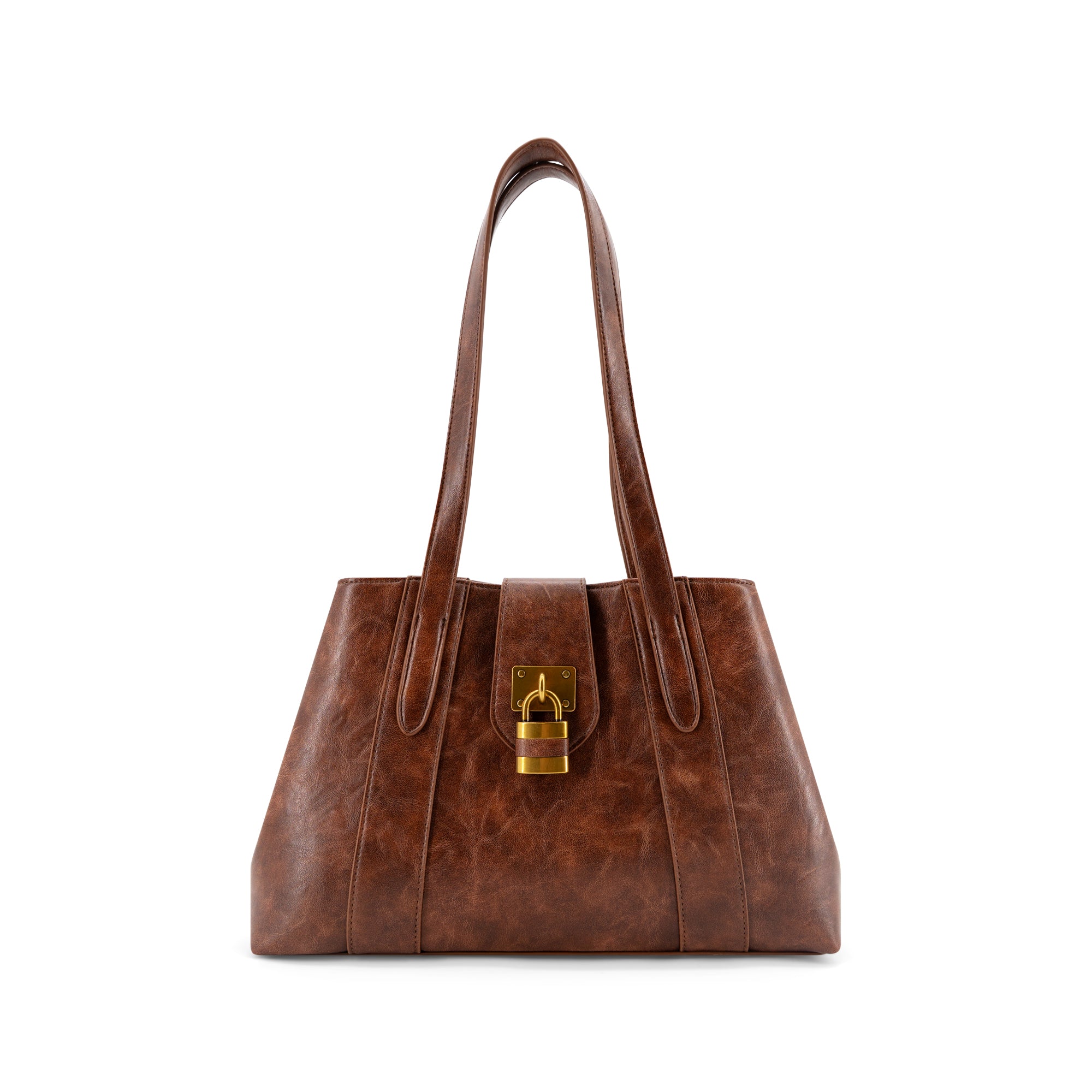 Fiora Signature Lock Satchel – Vegan Leather Top-Handle Bag – LIKE