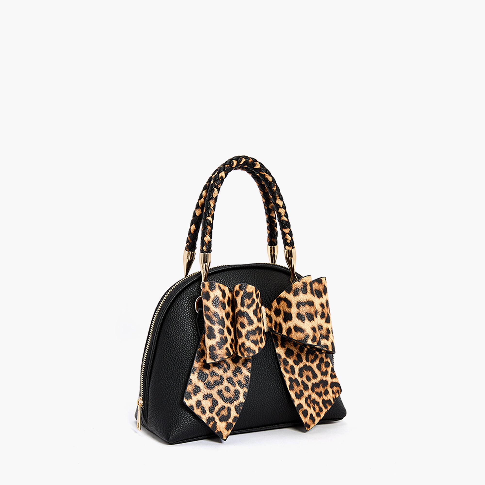 Leopard Top Handle Bow Crossbody Bag