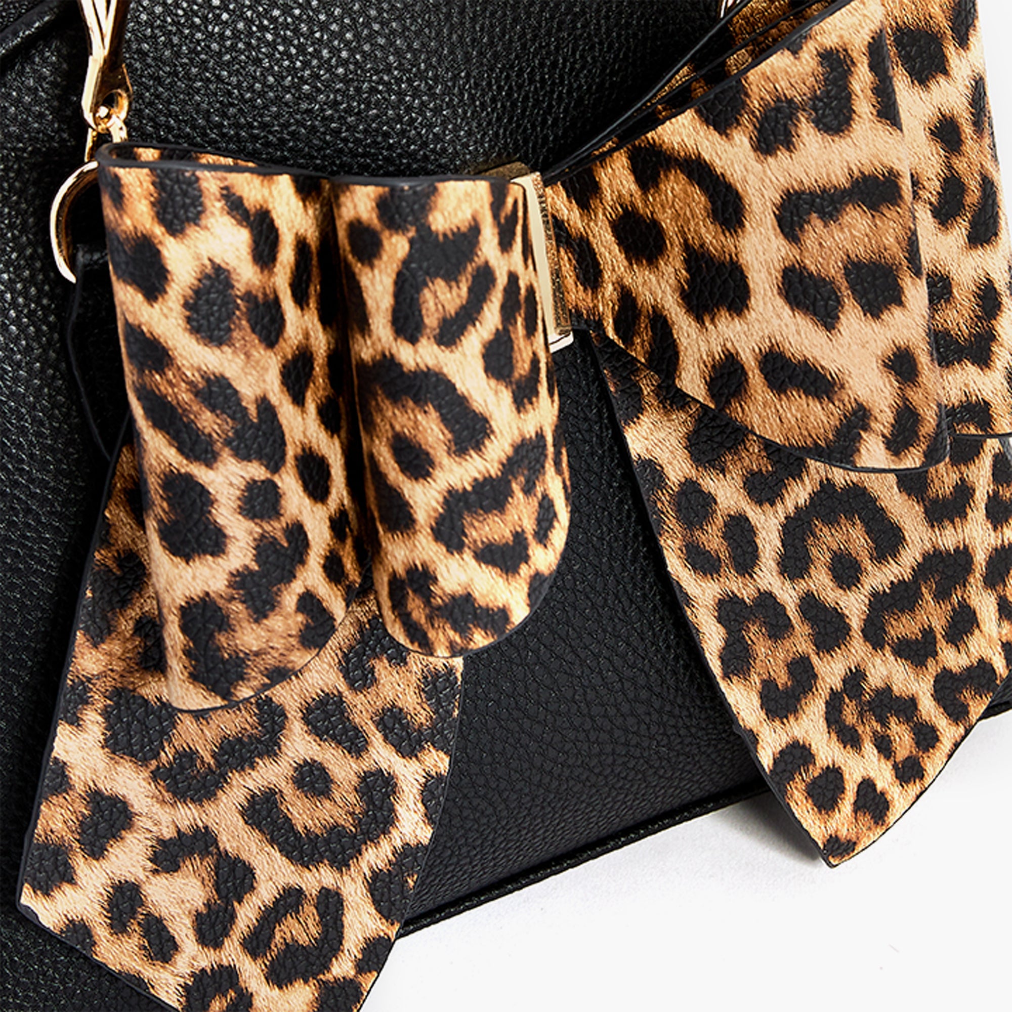 Leopard Top Handle Bow Crossbody Bag