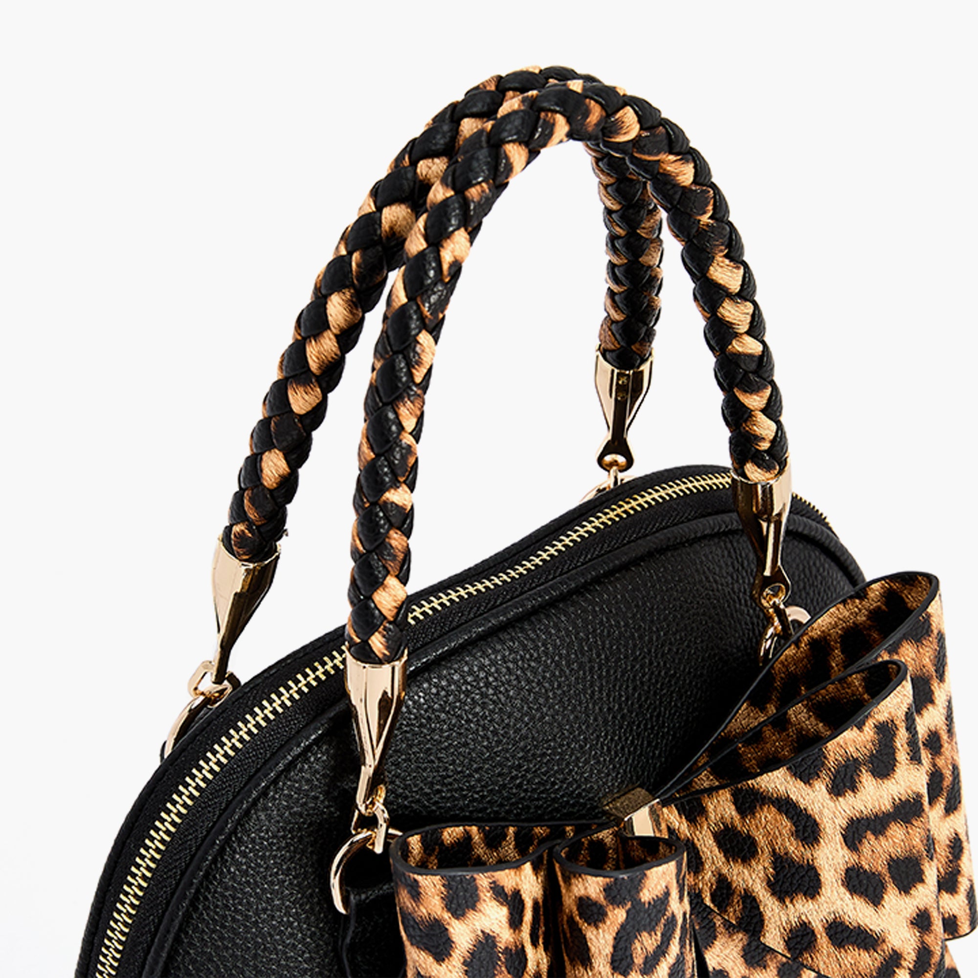 Leopard Top Handle Bow Crossbody Bag
