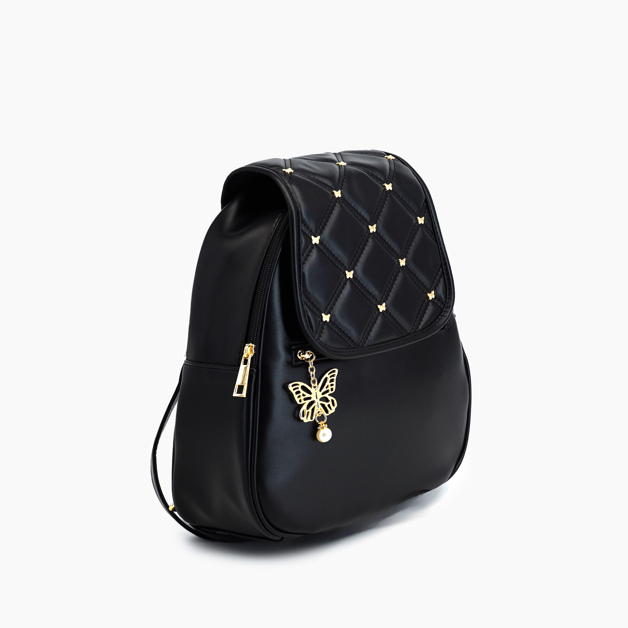 black grainy leather jasmina backpack Sacred Wings Overlap Mini Backpack