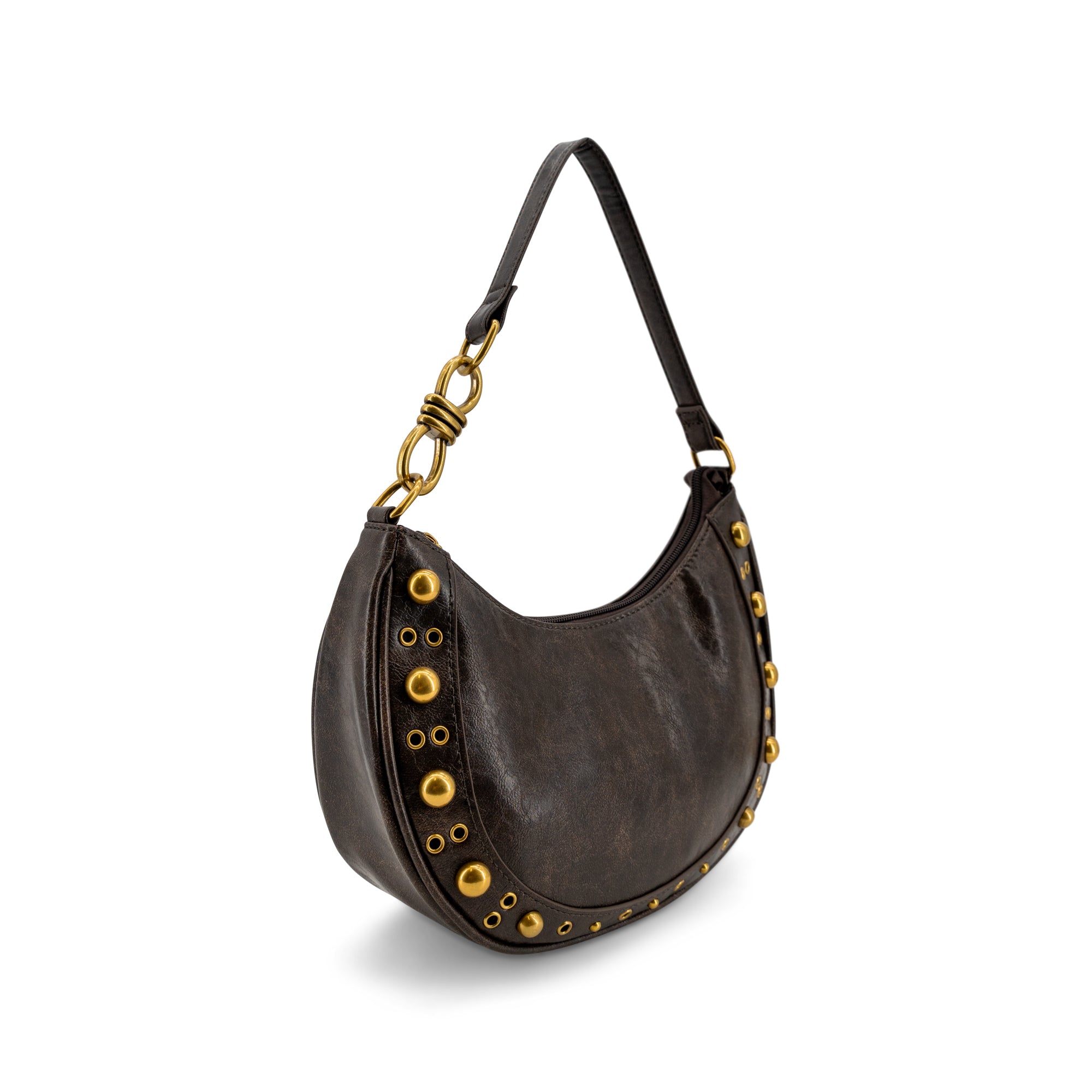 Dune Studded Crescent Shoulder Bag