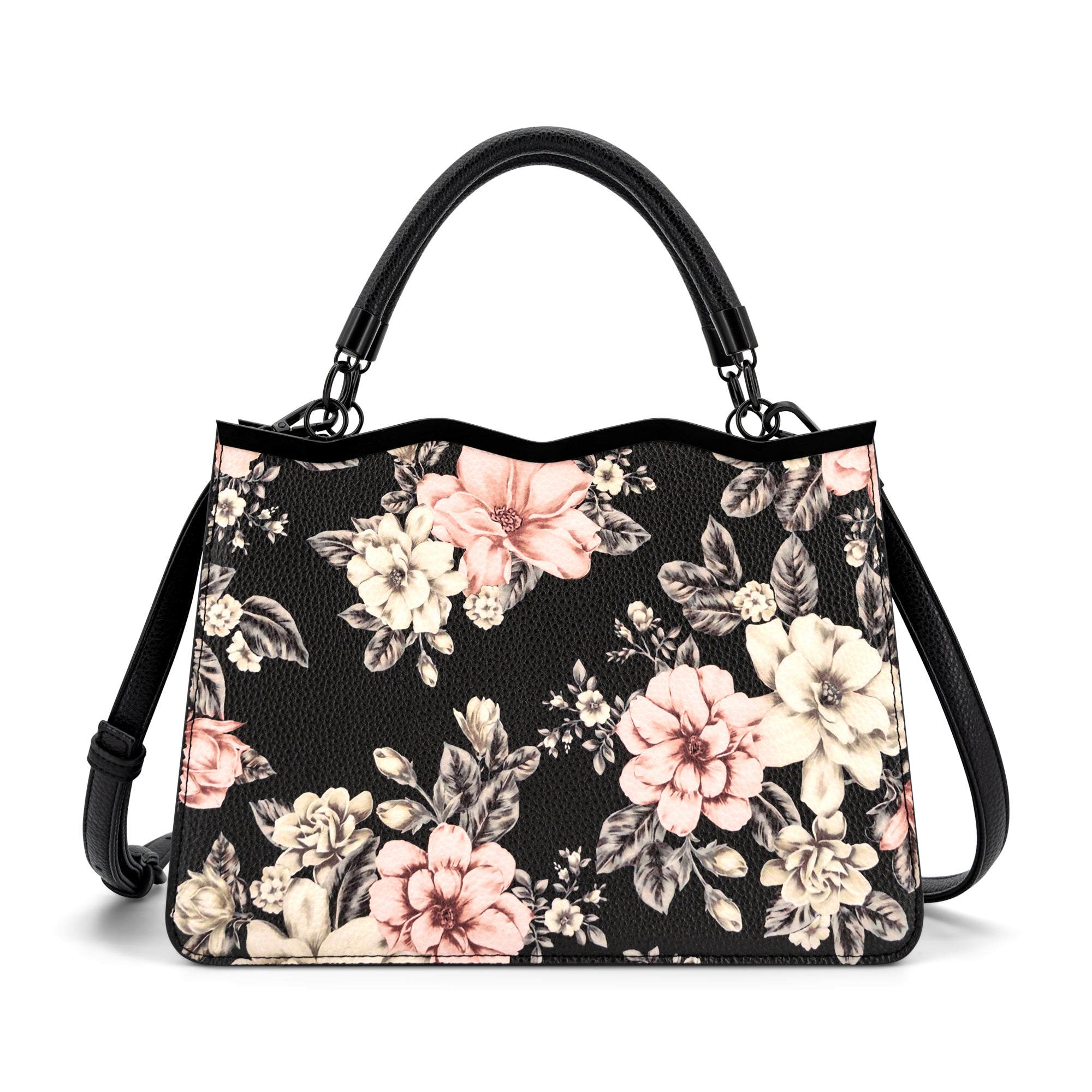 Violette Vegan Leather Floral Print Crossbody Satchel Bag