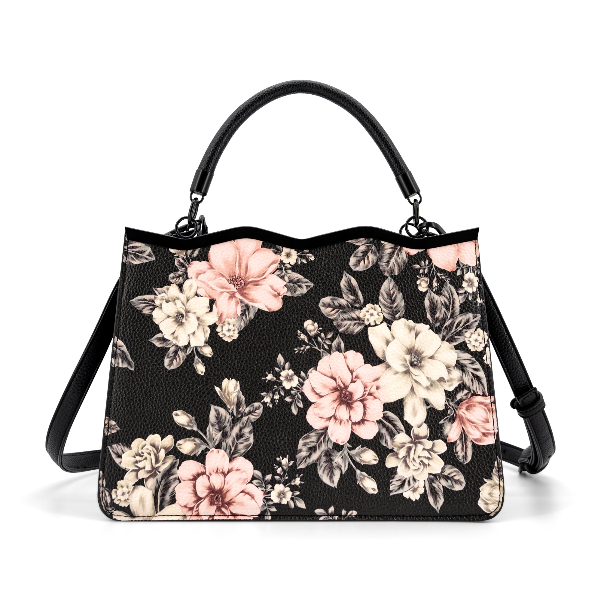 Violette Vegan Leather Floral Print Crossbody Satchel Bag