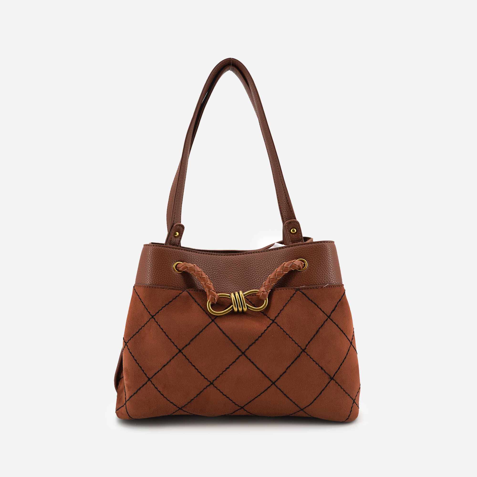 Velvet Knot Quilted Shoulder Tote Bag