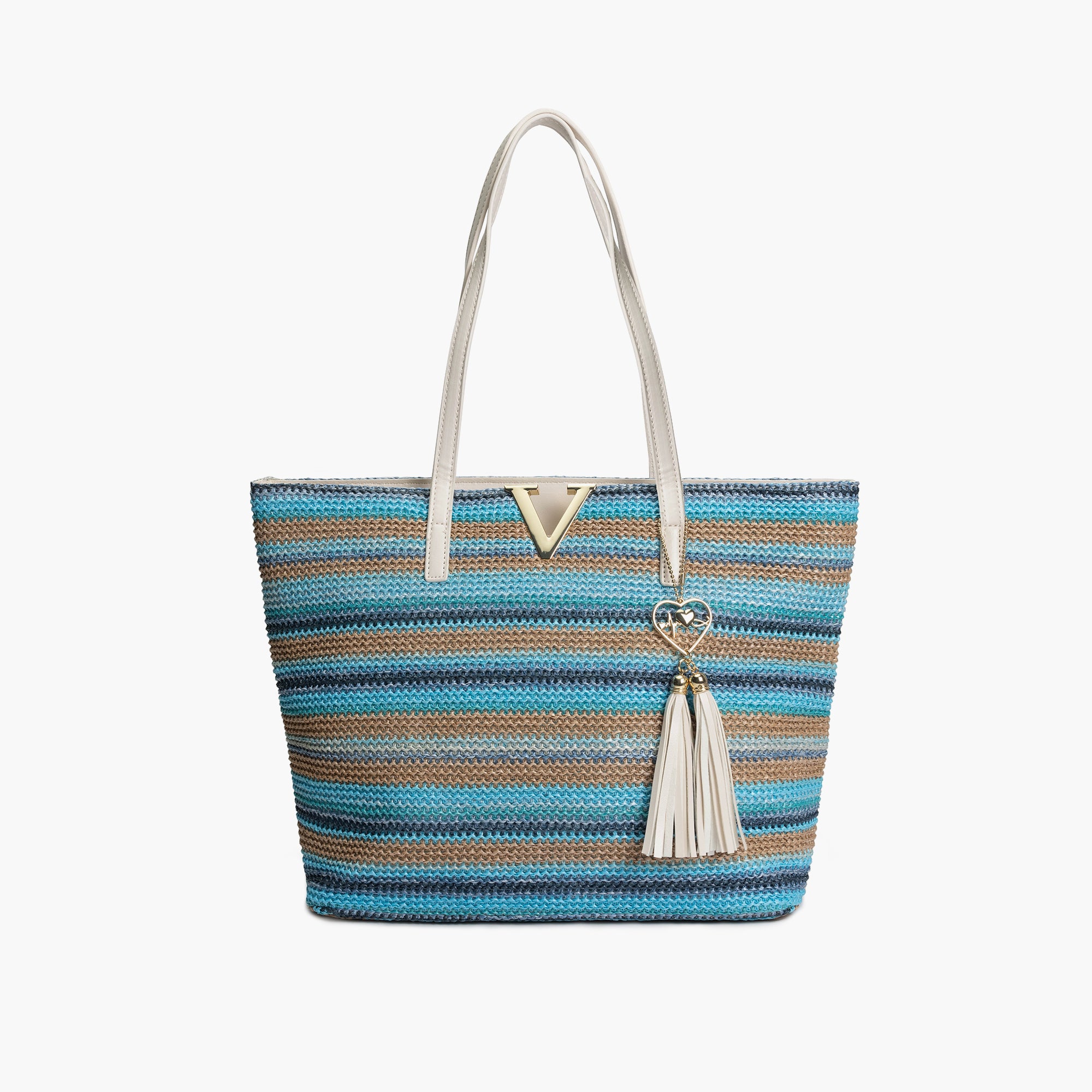 Oasis Striped Summer Straw Tote Bag