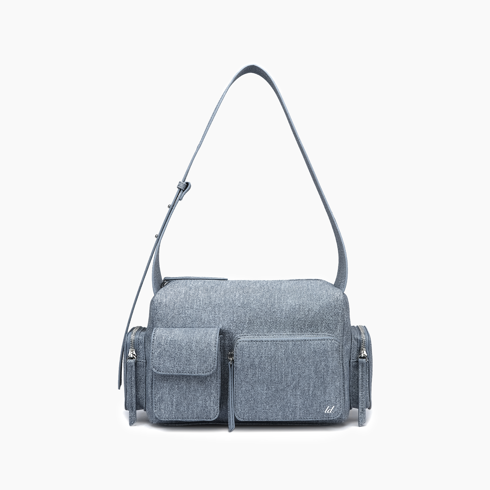 A blue shoulder bag