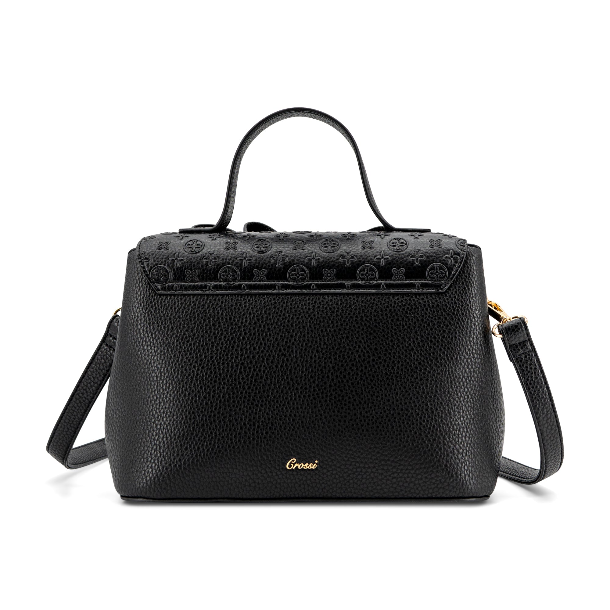 Crossi Bow Embossed Small Crossbody Bag in Black, back view