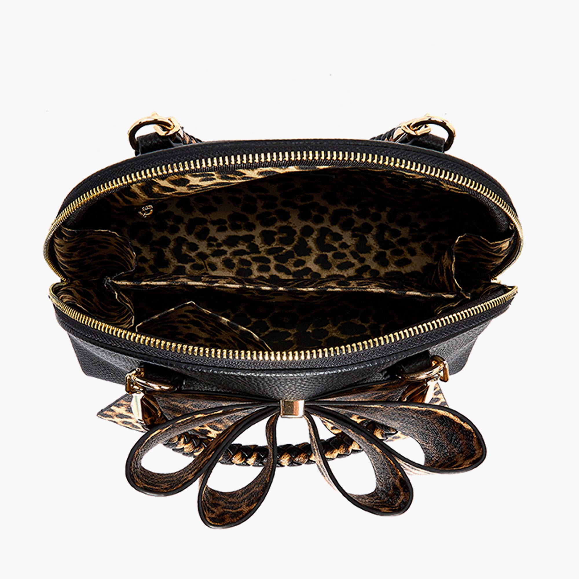Leopard Top Handle Bow Crossbody Bag