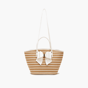 Daisy Bowtie Striped Straw Basket Tote Bag