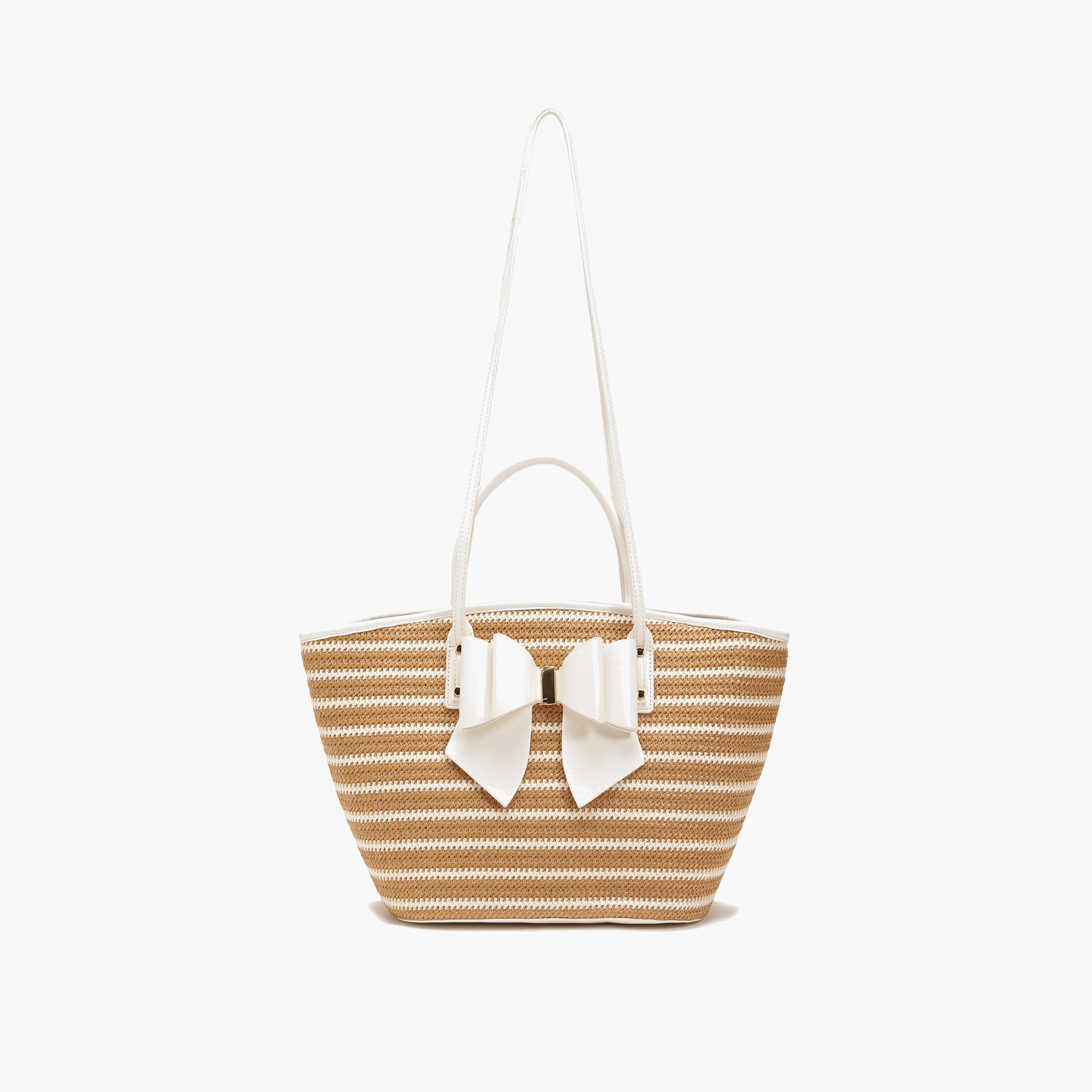 Daisy Bowtie Striped Straw Tote