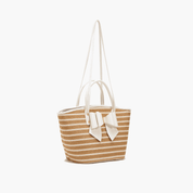 Daisy Bowtie Striped Straw Basket Tote Bag