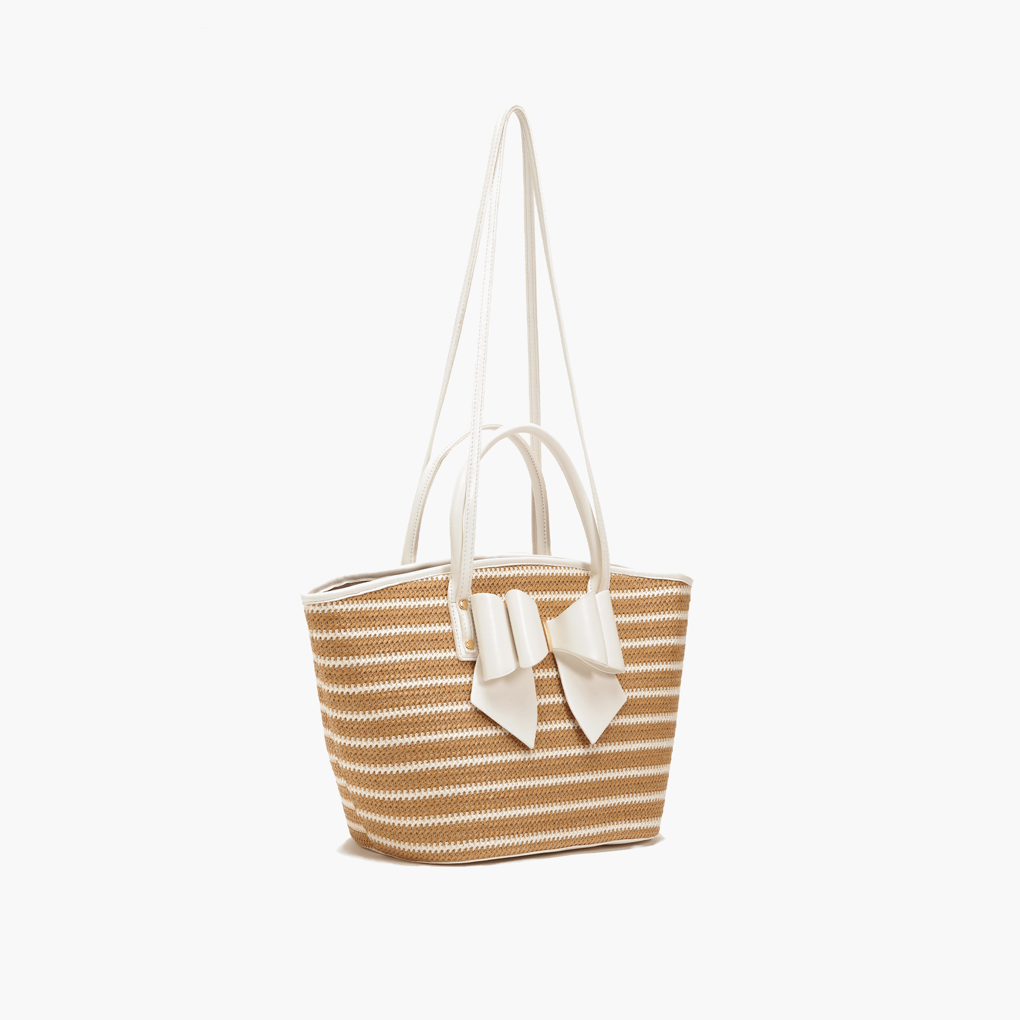 Daisy Bowtie Striped Straw Tote