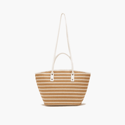Daisy Bowtie Striped Straw Basket Tote Bag