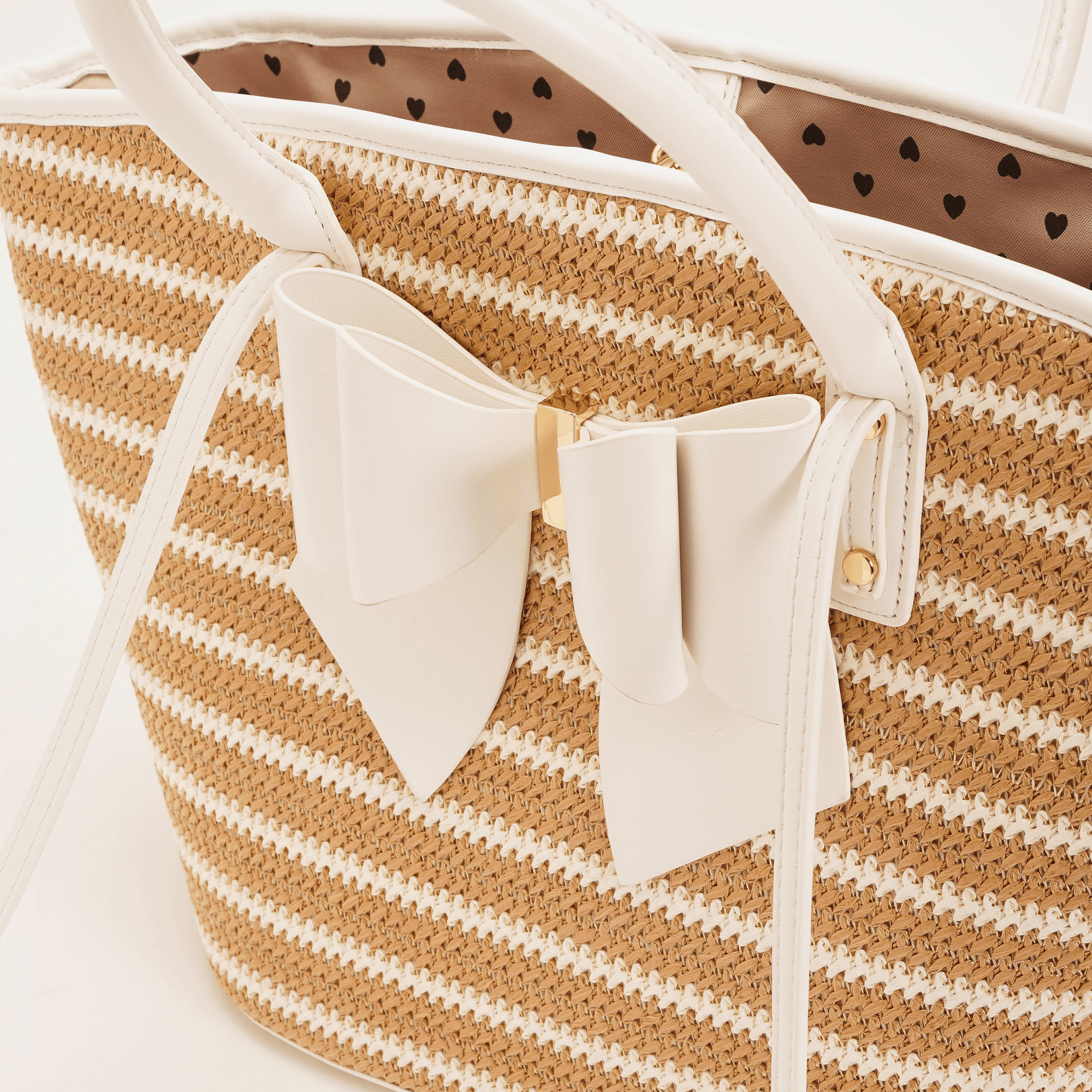 Daisy Bowtie Striped Straw Tote Bag