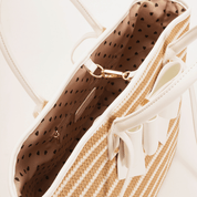 Daisy Bowtie Striped Straw Basket Tote Bag