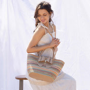 Daisy Bowtie Striped Straw Basket Tote Bag