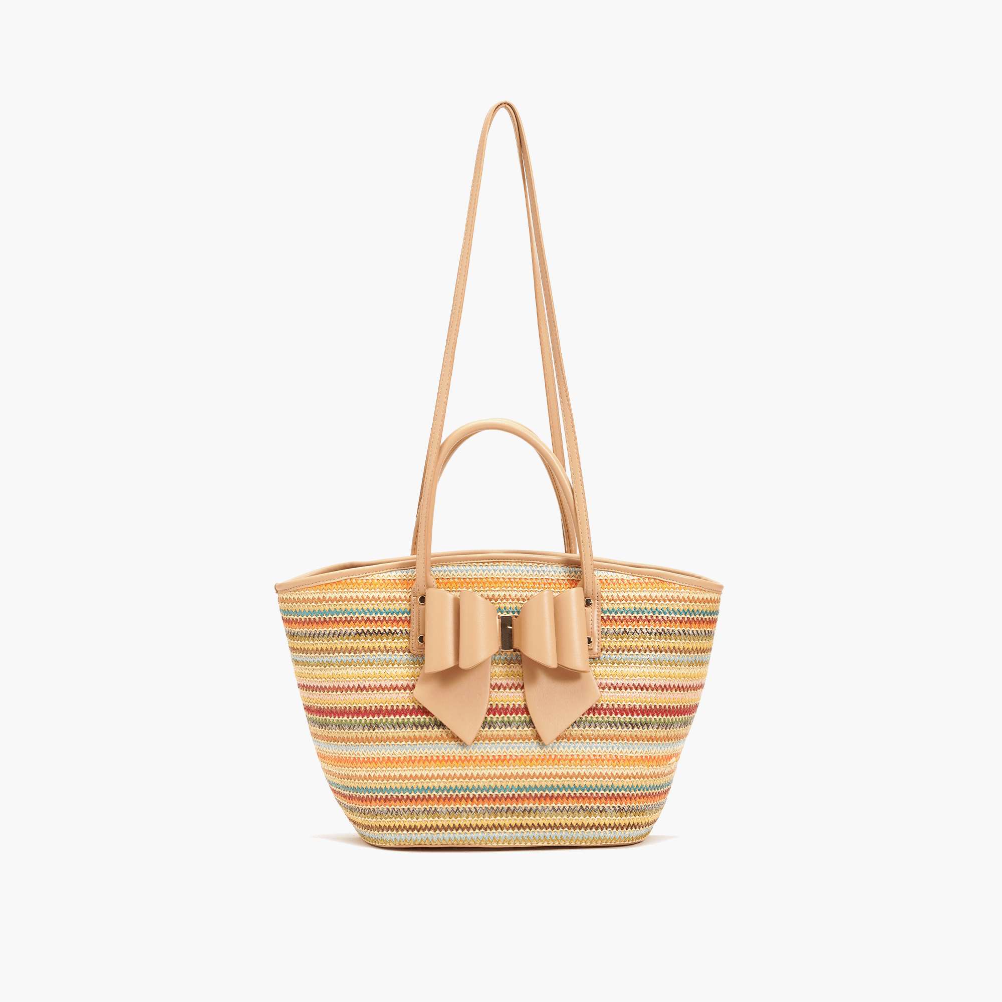 Daisy Bowtie Striped Straw Tote