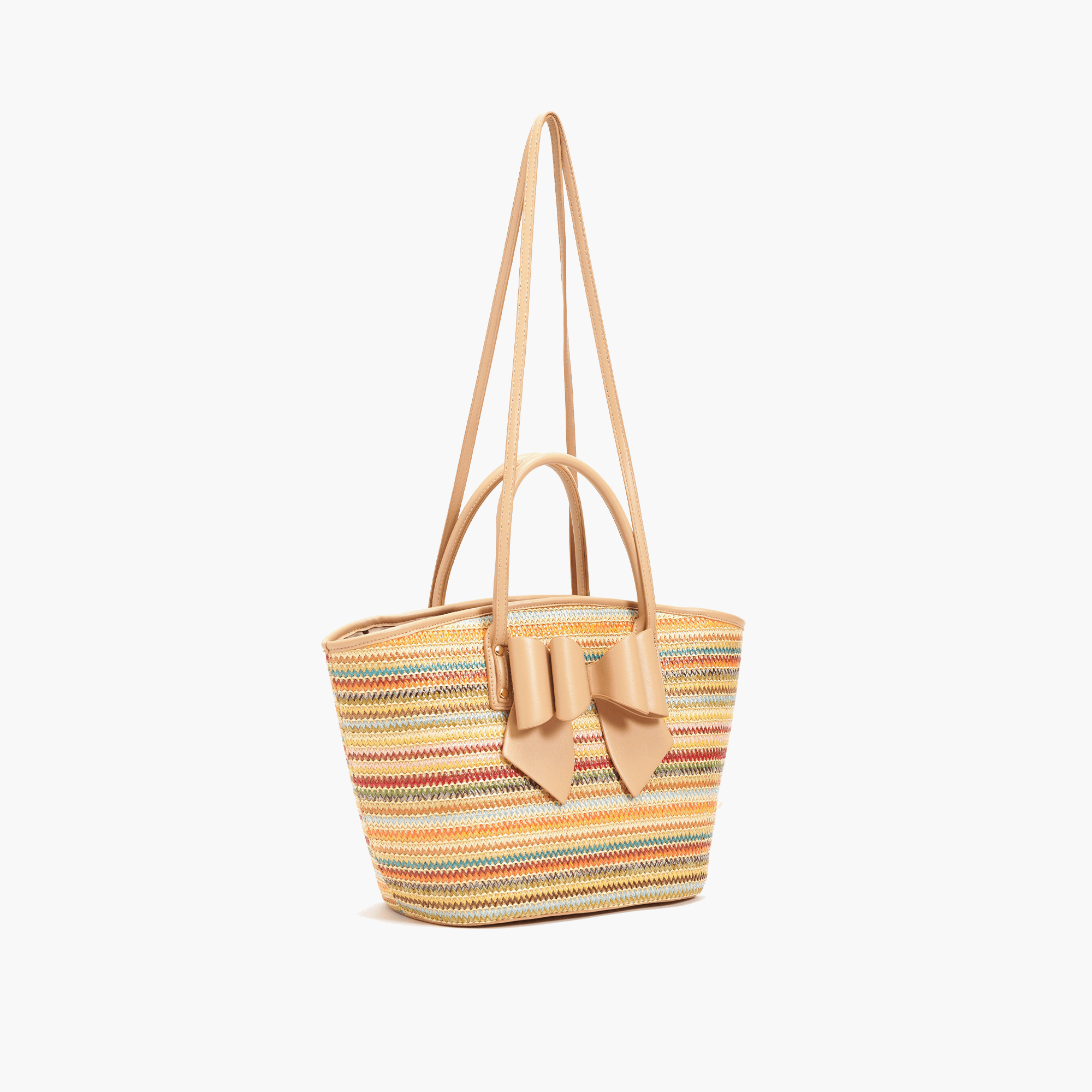 Daisy Bowtie Striped Straw Basket Tote Bag