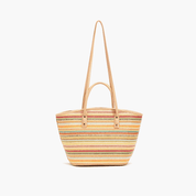 Daisy Bowtie Striped Straw Basket Tote Bag