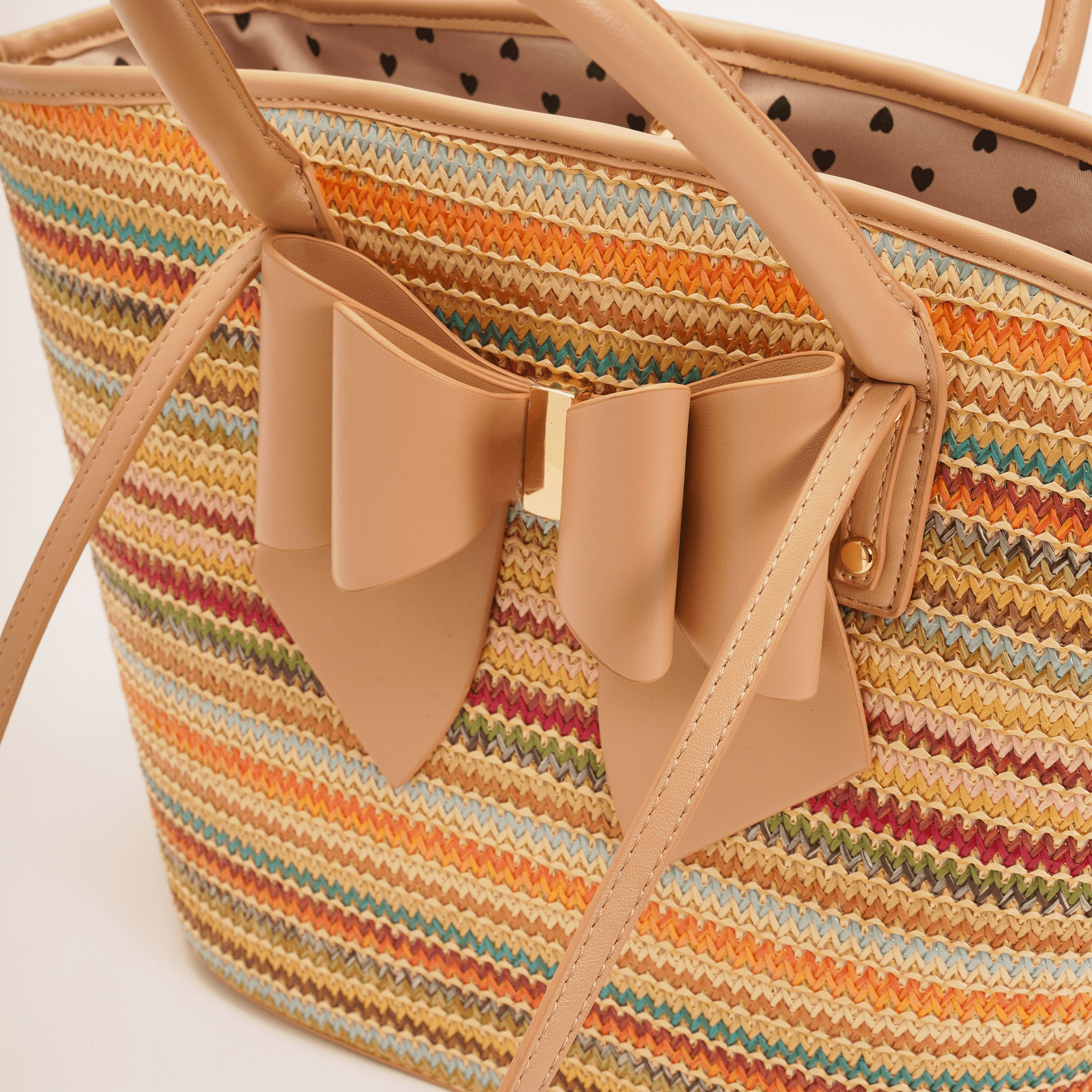 Daisy Bowtie Striped Straw Tote Bag