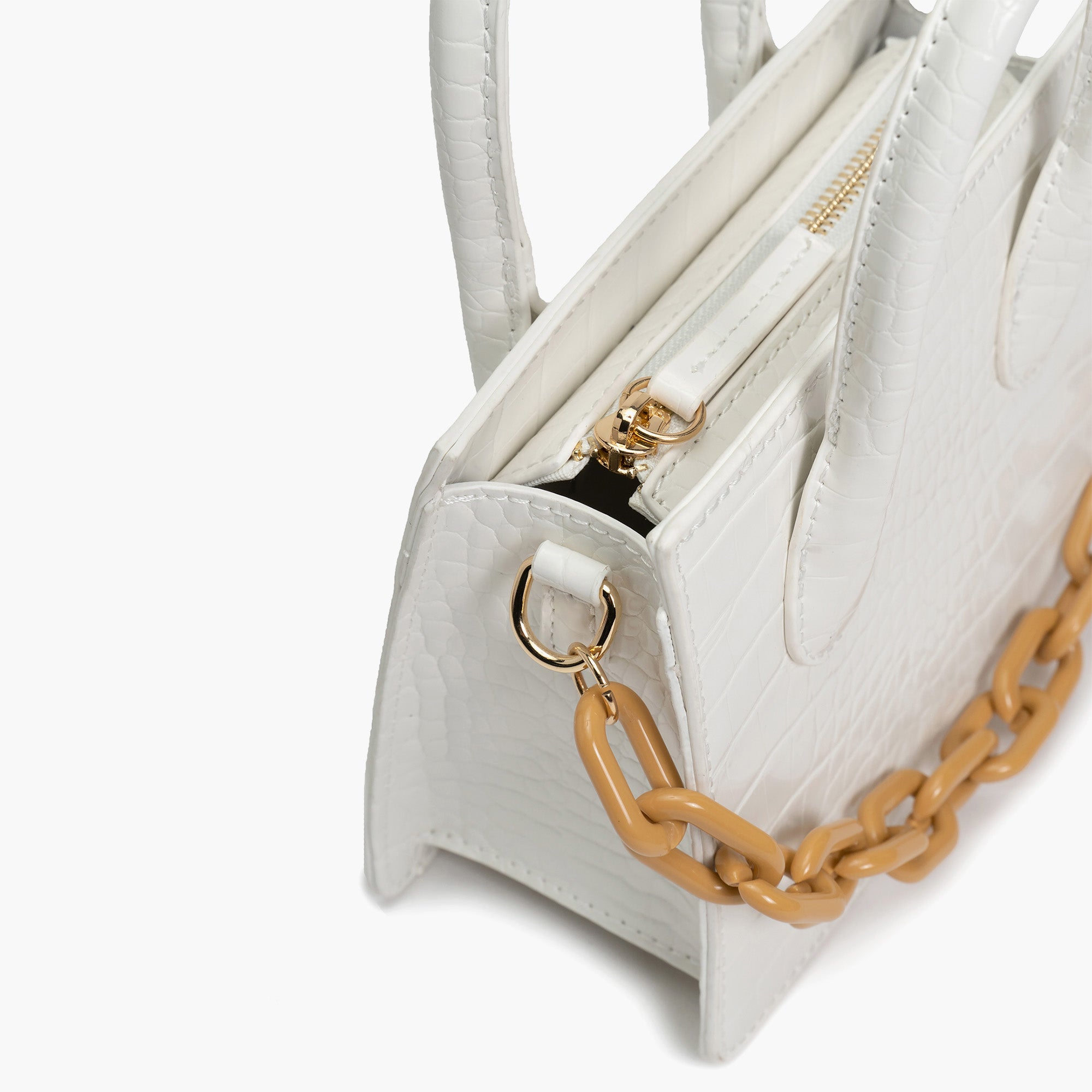 Women's White Croc Chain Cross Body Bag