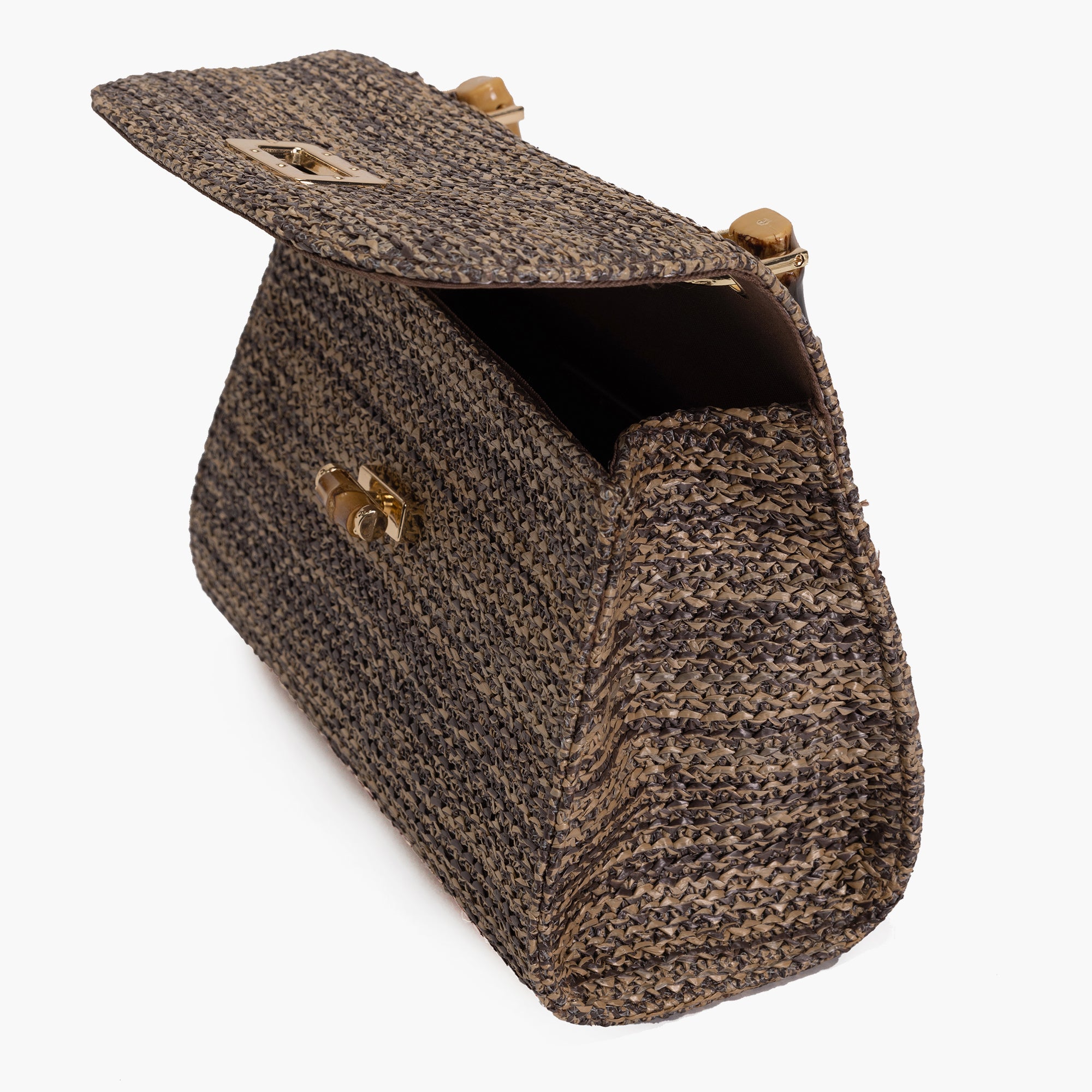 Marina Bamboo Top Handle Straw Satchel