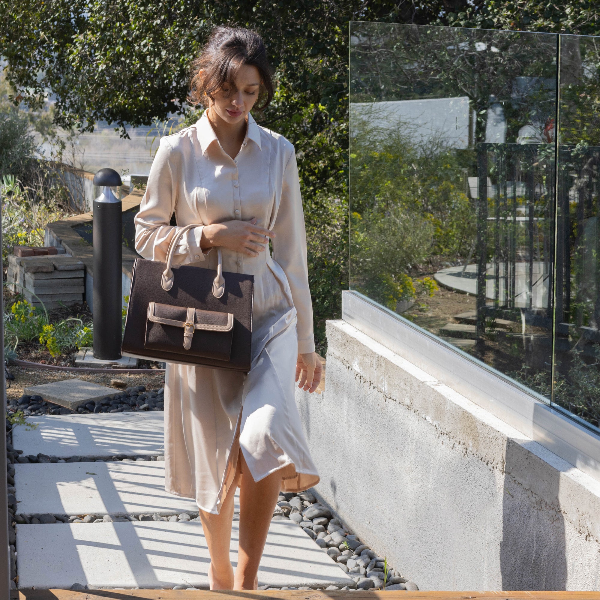 Veda Two-Tone Buckle Satchel