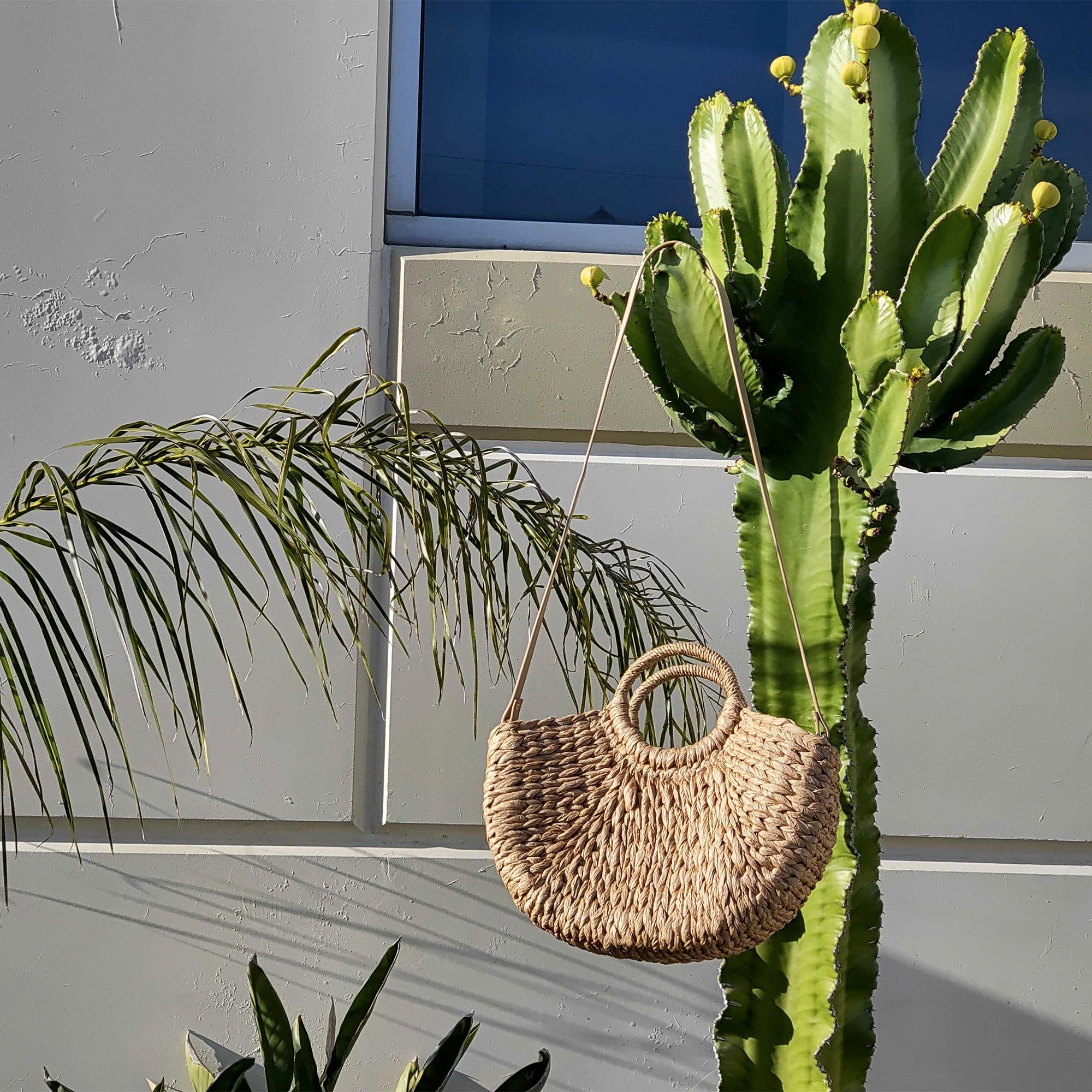 Agnes Half Moon Top Handle Straw Tote