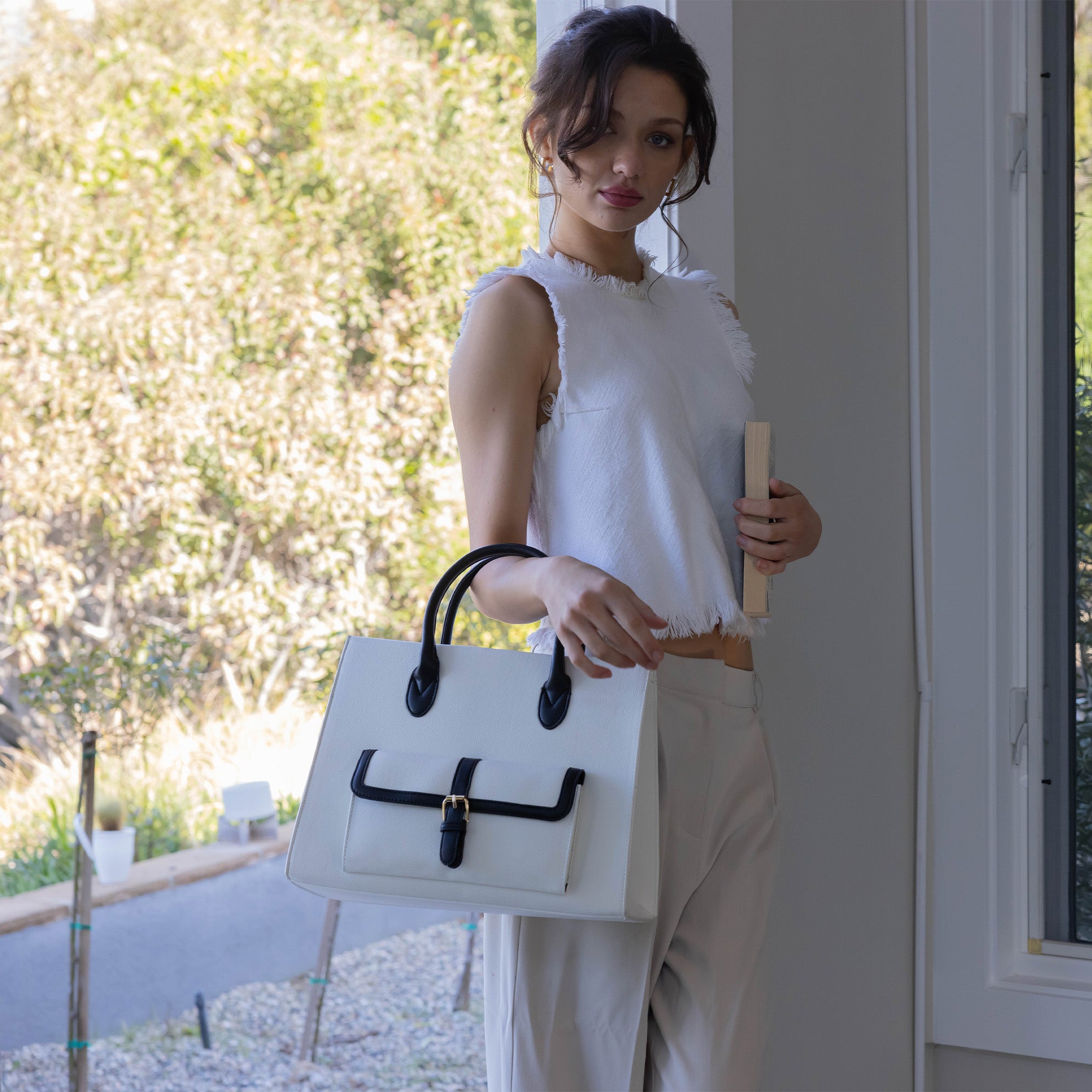 Veda Two-Tone Buckle Satchel
